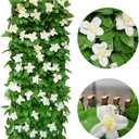Expandable Faux Ivy Fence,Artificial Privacy Screen Decor for Outdoor Wall, Balcony and Patio, Single Sided Leaves (2,White Flower)