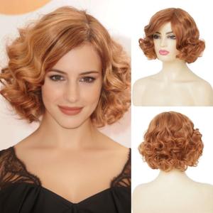 Short Blonde Curly Wigs for Women Honey Blonde Side Part Synthetic Wig Cosply Daily Party Wigs