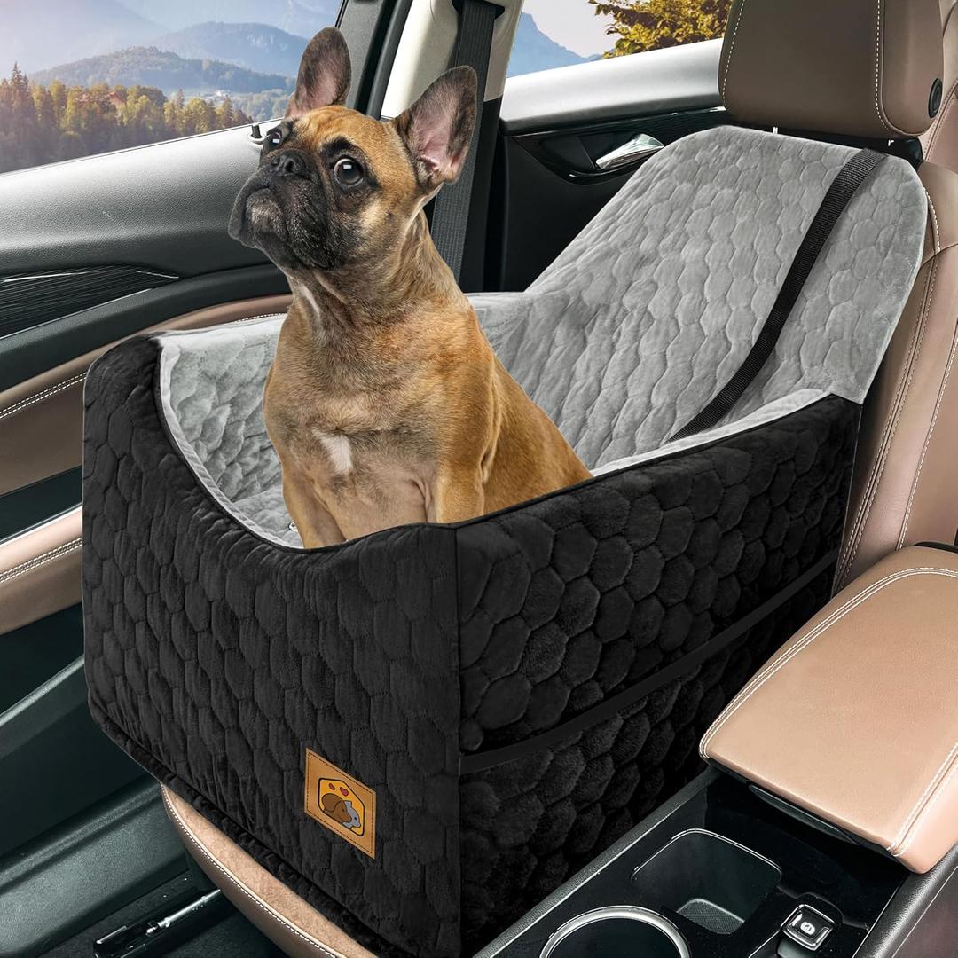 Dog Car Seat for Small/Medium Dogs, Memory Foam Dog Booster Seat, Travel Safety Per Car Seat with Washable Removable Cover, Storage Pockets, up to 35 lbs(BlackGray)