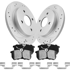 Anpulsero Rear Drilled Slotted Brake Rotors Ceramic Brake Pads Compatible with Select Ford Models, Focus 2001-2007, Fiesta ST 14-19, 9.9 inch(252.7mm) Geomet Rear Rotor| 54095