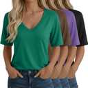 Oakgarden 4 Pack Women's Half Sleeve Shirts V Neck Tops Elbow Length Loose Fit Straight Hem T Shirts Casual Summer Tees, Size XL