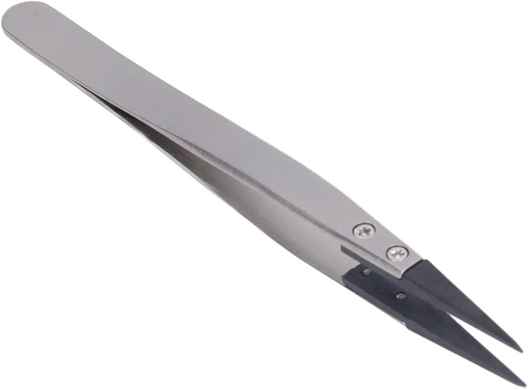 Anti Static Plastic Tweezers Pointed Tip High Hardness Carbon Fiber Stainless Steel Tweezers for Semiconductor Microelectronics Electronics Repair