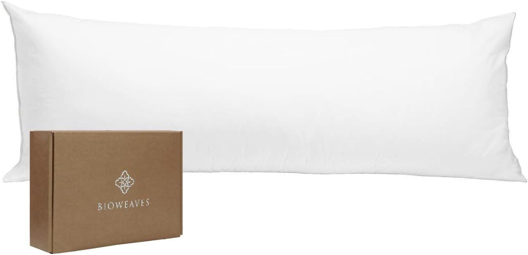 BIOWEAVES 100% Organic Cotton Body Pillow Cover for Body Pillowcases 300 Thread Count Soft Sateen Weave GOTS Certified with Zipped Closure - 21" x 54", White