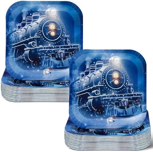 Blushtier 50 Pack Polar Themed Party Decorations Plates Bulk Train Plates Believe Party Decorations Holiday Dinnerware Supplies (Square)