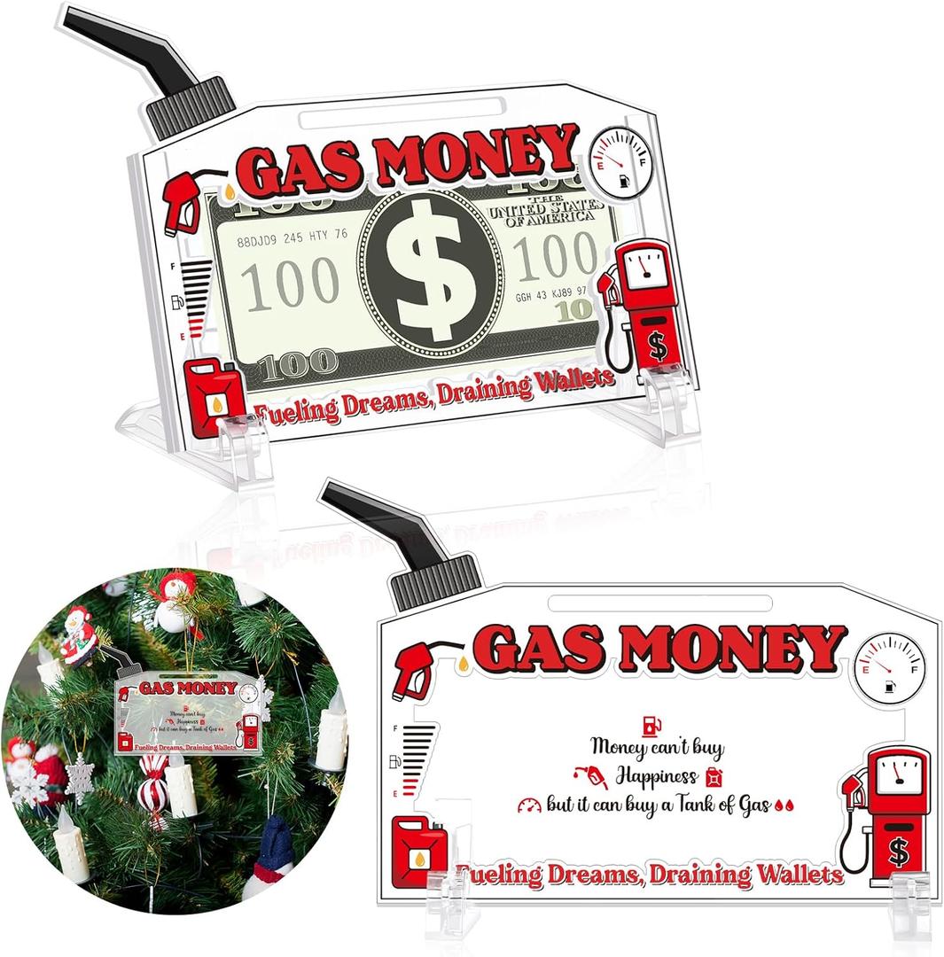 Christmas Gas Money Holder Acrylic Christmas Card Holder Box Cash Envelope Holder Money Gift for Snow Festive Winter Holiday Funny Christmas Tree Decorations Christmas Gas Can Ornament