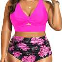 Women's Plus Size Two Piece Swimsuits - High Waisted Bikini Tummy Control Bathing Suits 2025 Twist Knot Swimwear, 18 W