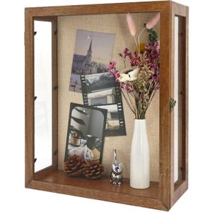 13x16x6 Extra Deep Shadow Box with 3 Removable Panels,Carbonized | Wood Display Case for Wall Mounted or Tabletop, Rectangle Shadow Box for Wedding,Pet Memorial,Minifigure,Baby Keepsakes