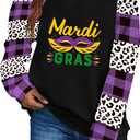 2 x TMSD Women's Mardi Gras St Patrick's Day Sweatshirt Raglan Sleeve Crew Neck Top (Green, XL)