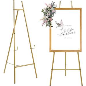 Iron Adjustable Arts & Crafts Easels,Metal Easel Stand with Chain Support for Mirror,58 Inch Floor Easels for Display Wedding Sign(Gold)
