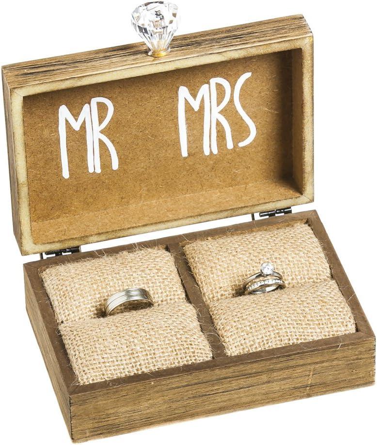 Cypress Home Wedding Decor and Then Two Become One Mr. and Mrs. Wooden Ring Holder Decorative Box - 5W x 6D x 2H Elegant Wedding Proposal Rustic Gift Box