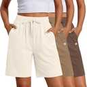 Neer 3 Pack Women's Quick Dry Shorts Women Drawstring High Waisted Bermuda Athletic Shorts with Pockets (Brown) M