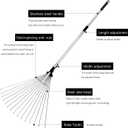 Buyplus Adjustable Garden Leaf Rake - 24 to 63 Inch Telescopic Metal Expandable Folding Leaves Rake, Metal Rake for Leaves, Yard Rakes for Lawn Yard, Flowers Beds, Black
