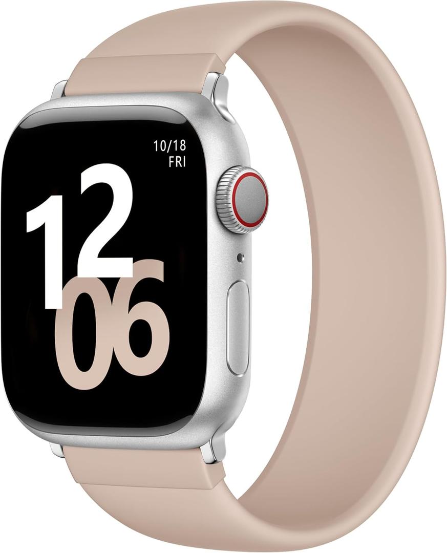 Zedoli Sport Solo Loop Band Compatible with Apple Watch Bands Women Men, Stretchy Soft Silicone Elastic Strap for iWatch Milk Tea, 44/45/46/49/42mm(Series 3)M: 6.93"-7.48"