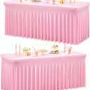 2 Pack Baby Pink Spandex Tablecloth for 6 Foot Rectangle Tables, Stretchy Table Cloths 6 ft Fitted Table Cover Light Pink with Skirt for Parties Weddings Birthday Banquet Baby Shower (6FT(2pack))
