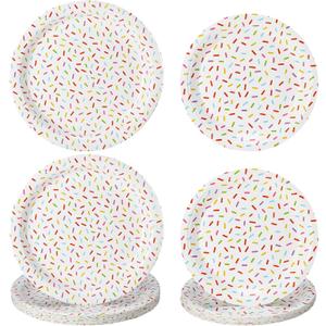 Zhehao 48 Pcs 7 Inch and 9 Inch Confetti Sprinkles Dessert Plates Set Sprinkles Paper Plates Decorations for Weddings Birthday Theme Party Supplies(Round)