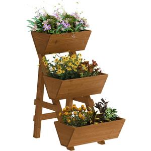 Kitsanery 3-Tiers Wooden Raised Garden Bed,Wood Planter Box for Vegetable,Flower Rack,Flower Pot Stands,Indoor Outdoor Gardening Planting Beds (Brown, Small)