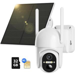 4G LTE Cellular Security Camera Includes Memory Card & SIM Card(Support Verizon/AT&T/T-Mobile), 2K Solar Outdoor Cam Wireless Without WiFi Needed, 360 Live View, Color Night Vision