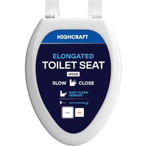 Highcraft W4TSWE Elongated Molded Wood Toilet Seat Slow Close ∙ Easy Remove ∙ Adjustable Hinge, White