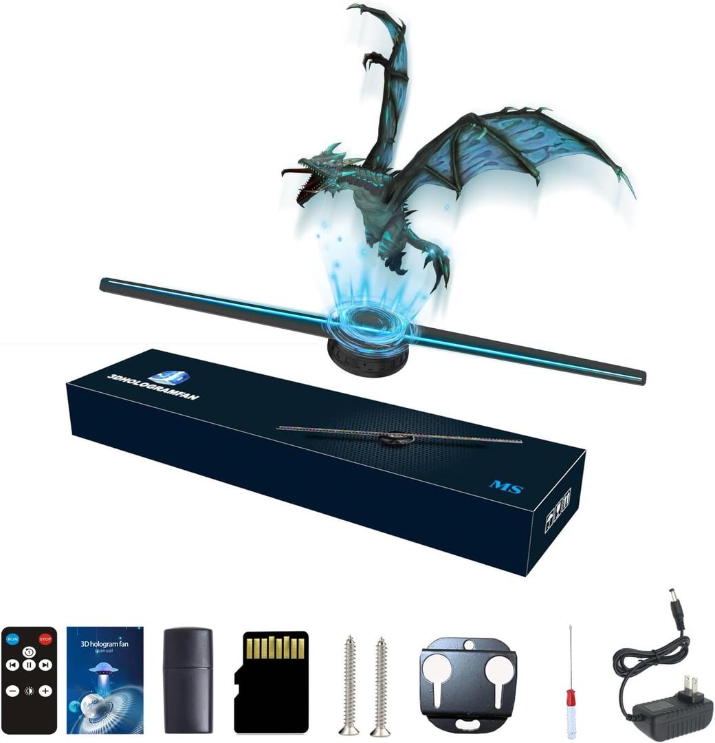 3DHologramFan, 42CM 3DHologramfan Projector HD LED Holographic Christmas Tree Advertising Display with Remote and Bluetooth and WiFi,1500 Video Library and for Business,Bar,Halloween Missyou 16.5 Inch