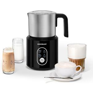 Detachable Milk Frother, Food Grade Stainless Steel 17oz Electric Milk Steamer, Easy Clean with Dishwasher Safe, Automatic Hot/Cold Foam Maker, Hot Chocolate Maker, 120V, Black