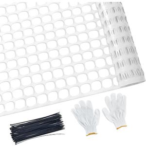 PotatoLife Plastic Mesh Fence Safety Fence, 4'x100' Roll with 100 Zip Ties, Resuable Temporary Netting for Garden Fencing, Construction, Snow Fencing, Animal Barrier, Poultry, Deer, Patio, White (8.73 lb/roll)