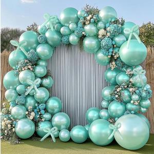 Pearl Teal Blue Balloon Double Stuffed Blue Balloons Garland Pearl Turquoise Arch Kit Teal Long Balloons Different Size for Birthday Wedding Baby Shower Anniversary Decoration