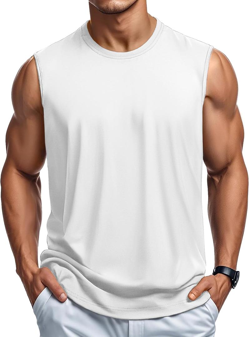 MAGCOMSEN Men's Tank Top Cotton Muscle Workout Gym Shirts Moisture Wicking Lightweight Summer Casual Sleeveless Shirts (XX-Large, White)