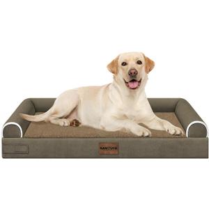 Large Dog Bed Orthopedic Washable: Beds Bolster XL Bed Large Big Dogs Egg Crate Foam Couch Sofa Waterproof with Removable Cover - Brown (38.0"L x 25.0"W x 6.5"Th)
