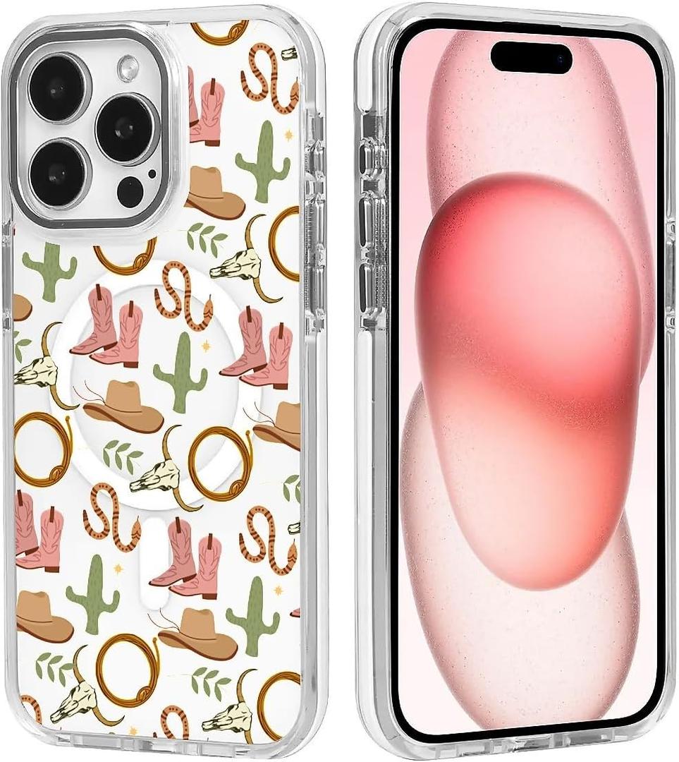 DAIZAG Magnetic Case for iPhone 13 Pro Max,Western Cowgirl Deer Head Design On Clear Base,Compatible with MagSafe | Shockproof Military-Grade Protection, Slim Cover Case for Men Boys Woman Girls