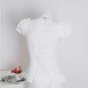 SOLY HUX Women's Frill Trim Button Down Shirts Tie Front Puff Sleeve Ruffle Blouse Tops (White, L)
