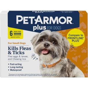 PetArmor Plus for Dogs Flea and Tick Prevention for Dogs, Long-Lasting & Fast-Acting Topical Dog Flea Treatment, 6 Count, Small