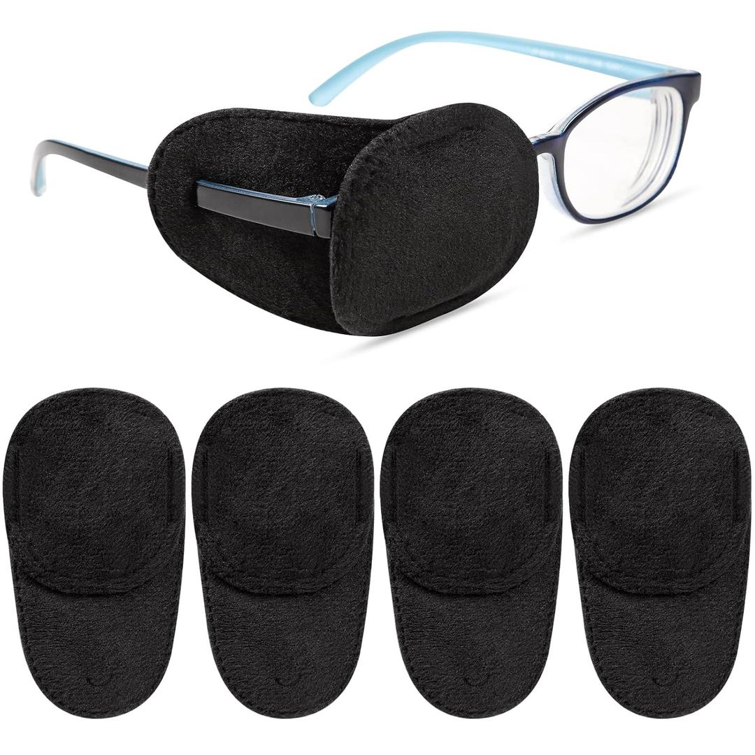 4 Pack Eye Patches for Kids Girls Boys, Right & Left Eye Patch for Glasses, Lazy Eye Patch for Children Treating Lazy Eye Amblyopia Strabismus and After Surgery (Blue, Black)