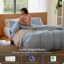 Bedsure Striped Duvet Cover King, 100% Washed Cotton Duvet Cover Linen‑Like, PureWoven with Reversible Yarn‑Dyed Design & Double‑Stitch Craft, 3-Piece with Zipper, Stripes Cornflower Blue, 104"x90"