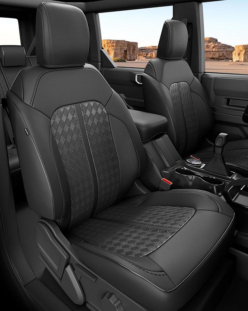 for Ford Bronco Seat Covers 4 Door 2021 2022 2023 2024 2025 2026, Custom Fit Leather Car Seat Cover Full Set, Luxury Waterproof SUV Interior Protectors Accessories, Black NOT for Raptor Sport