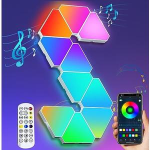 Triangle Light Panels, RGB Gaming Lights for Gaming Setup, DIY Triangle LED Wall Lights, APP and Remote Controlled, Music Sync for Gaming Room Bedroom Streaming, 12 Pack