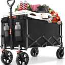 Navatiee 140L Wagon Cart Foldable, Large Capacity Collapsible Wagon with Smallest Folding Design, Utility Grocery Cart for Camping Shopping Sports, Black