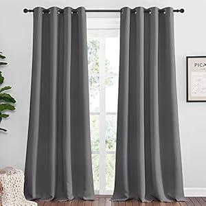 NICETOWN Bedroom Blackout Long Curtains Panels, 1 Pair, 55 inches by 120 Inch, Grey, Triple Weave Energy Saving Thermal Insulated Solid Grommet Blackout Draperies for Patio