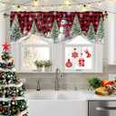 Christmas Tie Up Window Valances for Kitchen, Snowman Rod Pocket Curtain Valance Let it Snow Black Red Buffalo Plaid Window Topper Decor Xmas Tree Valance Curtains for Living Room, Bedroom, 54" x 18"