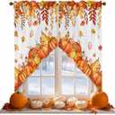 Thanksgiving Swag Curtain Valances,Pumpkin Autumn Leaves Rod Pocket Window Swag Topper Curtains,Fall Harvest Short Tier Valance for Kitchen Bedroom Bathroom Decor,2 Panel 36"x36" (Orange Red)