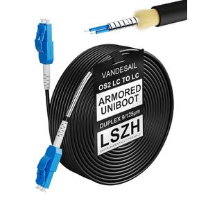 70M Uniboot LC to LC Single Mode Fiber Patch CableOS2 Outdoor Armored Fiber Optic Cable Duplex 1G/10GB LC-LC Fiber Jumper SMF Optic Patch Cord 230FT (Black)