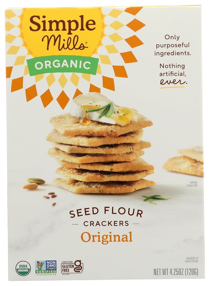 Simple Mills Organic Seed Crackers, Original, Gluten Free, Flax Seed, Sunflower Seeds, Corn Free, Low-Calorie Snacks, Plant Based, Nutrient Dense, 4.25oz, Pack of 1 (EXP 08/10/26)