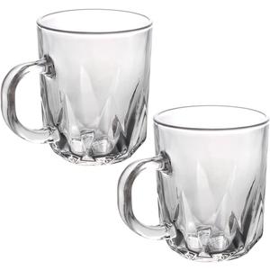 Sizikato 2pcs Clear Glass Drinking Cup with Handle, 8 Oz Teacup Coffee Cup