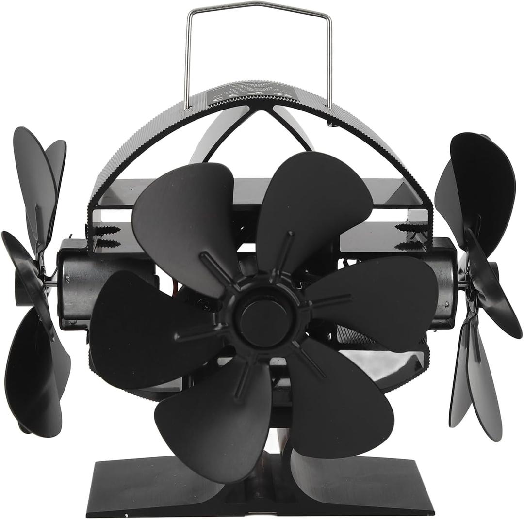 Wood Stove Fan Heat Powered, 3 Head 18 Blade Aluminum Heat Powered 270 Degree Blowing Fireplace Fan with Protective Cover Handle for Wood Stove/Pellet/Log Burner