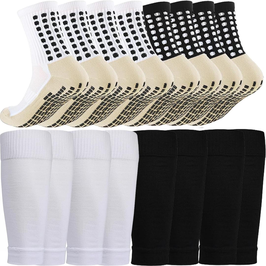 1 Set Anti-Slip Grip Soccer Socks with Shin Guard Sleeves, Sports Athletic Socks for Men Women, One Size, Regular
