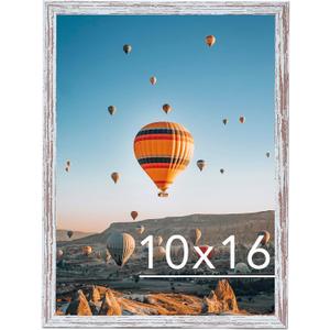 10x16 Picture Frame Rustic White for Wall Hanging, Wall Mounting Horizontally or Vertically, 10 x 16 Wall Gallery Poster Photo Frame with Shatter Resistant Plexiglass, Rustic White