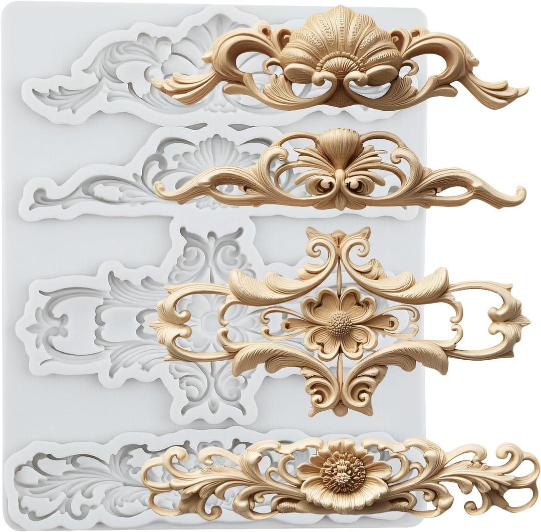 Baroque Silicone Molds Curlicues Scroll Lace Fondant Mold Relief Flower Lace Mold For Cake Decorating Cupcake Topper Candy Chocolate Polymer Clay Gum Paste