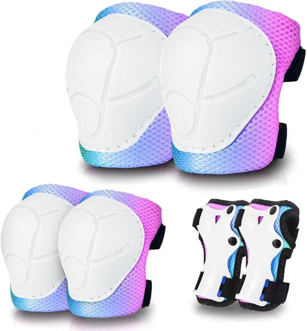 Skateboard Pads Kids/Youth/Adult Shield Elbow Pads and Wrist Guards Protective Gear,Strong Double Straps&Adjustable Easy-Fix Clips for Skateboarding,Rollerblading,ScooterRoller,Skating,Bicycle (Medium, Blue purple)