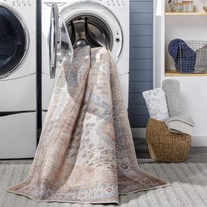 BoutiqueRugs Moora Traditional Medallion Area Rug - Machine Washable - Aqua, Black, Blush - 18" x 18" Sample