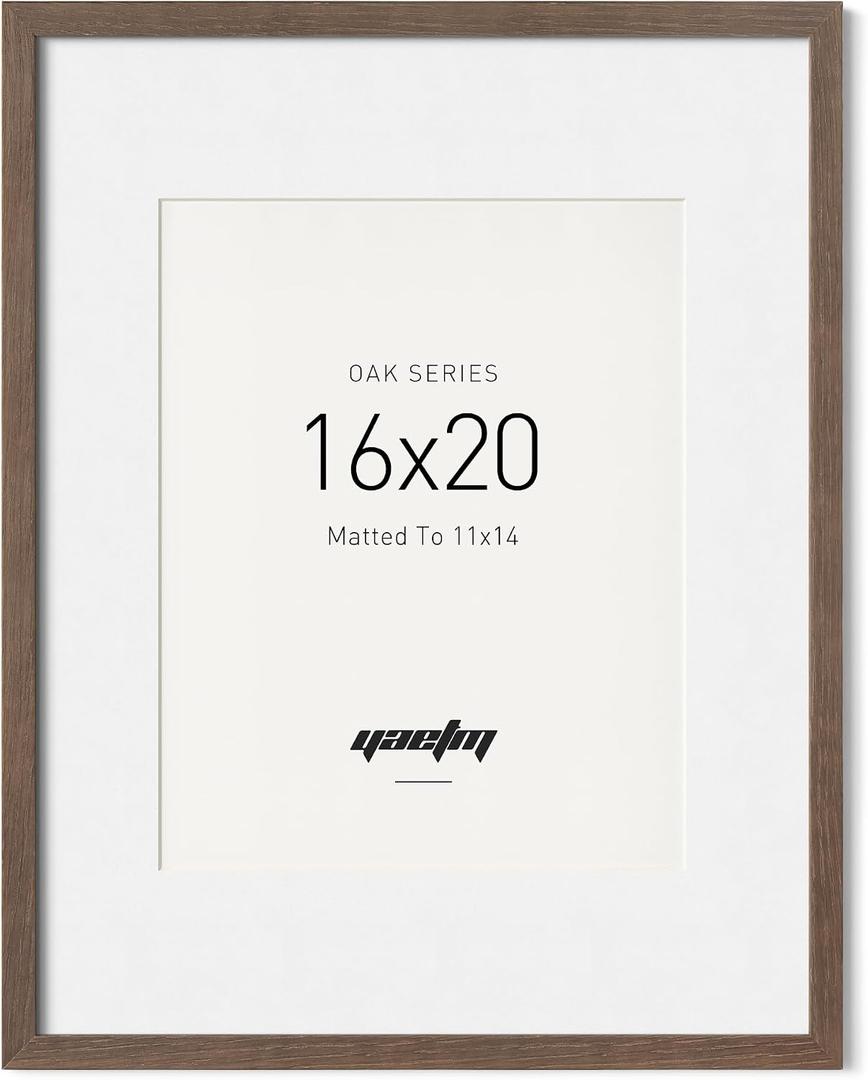 Yaetm 16x20 Picture Frame with Mat for 11x14 - Solid Walnut Wood 16 x 20 Frame for Poster & Art Print, Lightweight, Horizontal and Vertical Wall Hanging for Photo Gallery (Single, Walnut)