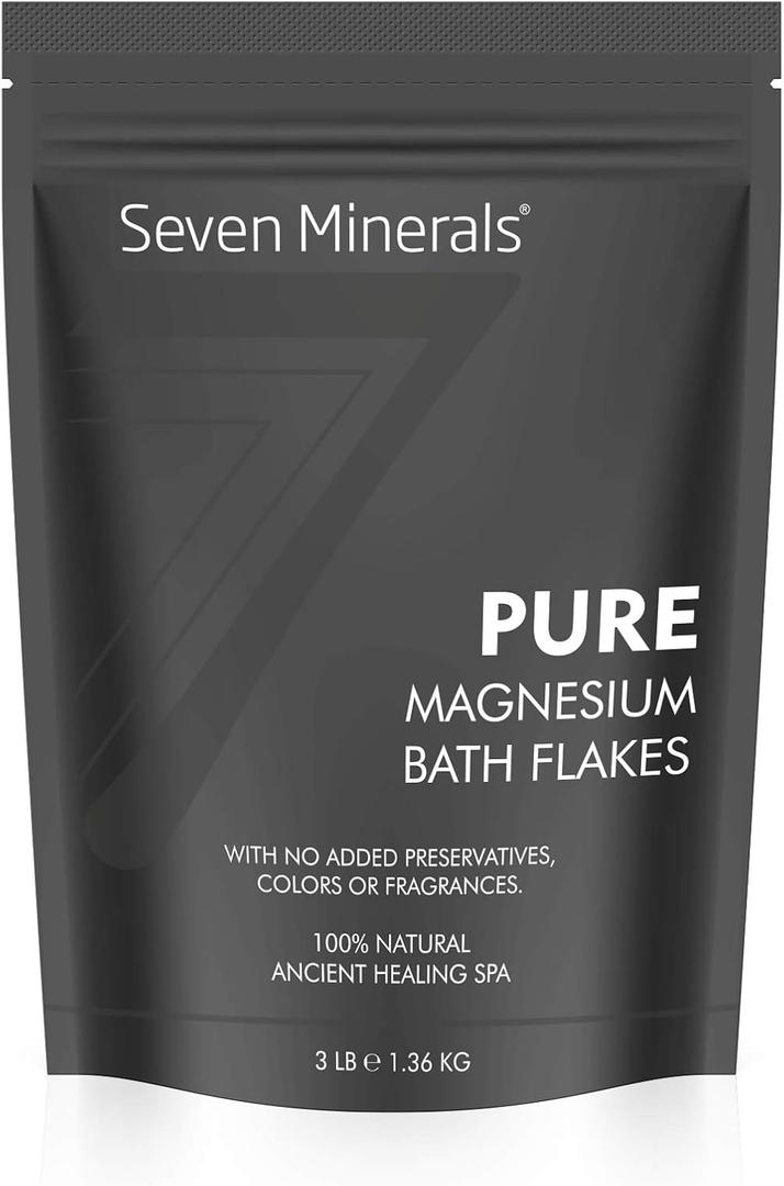 Seven Minerals Pure Magnesium Chloride Flakes 3 lb - Absorbs Better Than Epsom Salt - All Natural Unscented Foot Soak (15 uses) or Full Body Bath (8 uses) for Relaxation, Muscle Pain and More!, Expiry: 07/01/26